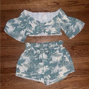 Cupid Green Leaf Print Crop Top and Short Set